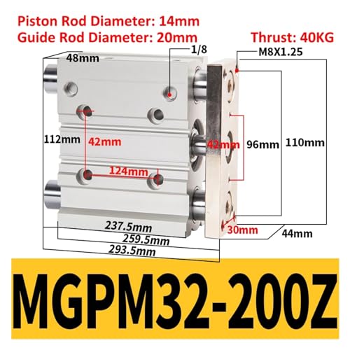 Cylindre de guidage compact MGPM32 à double effet pour guidage précis