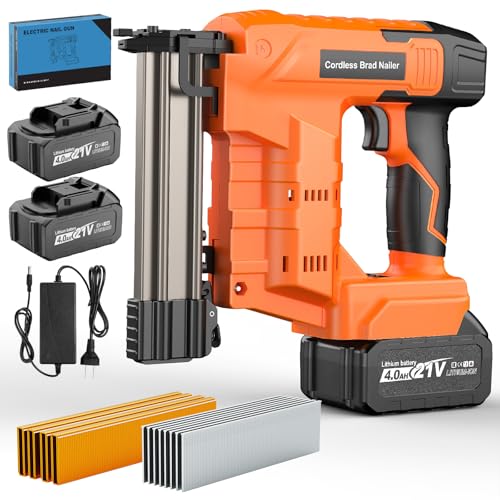 Nail Gun Cordless with Battery 4.0Ah× 2, 2-in-1 18 Gauge Brad Nailer & Stapler, Includes 1600 Nails/Staples, Dual Mode Electric Nailer for Woodworking, Home Repairs, DIY, Carpentry