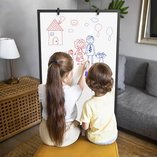 Image of Large Whiteboard Easel with Stand, 36 inch x 24 inch Portable Standing Magnetic Dry Erase White Board, 3' x 2' Tripod Height Adjustable Flip Chart Easel for Home Office Classroom School, Black