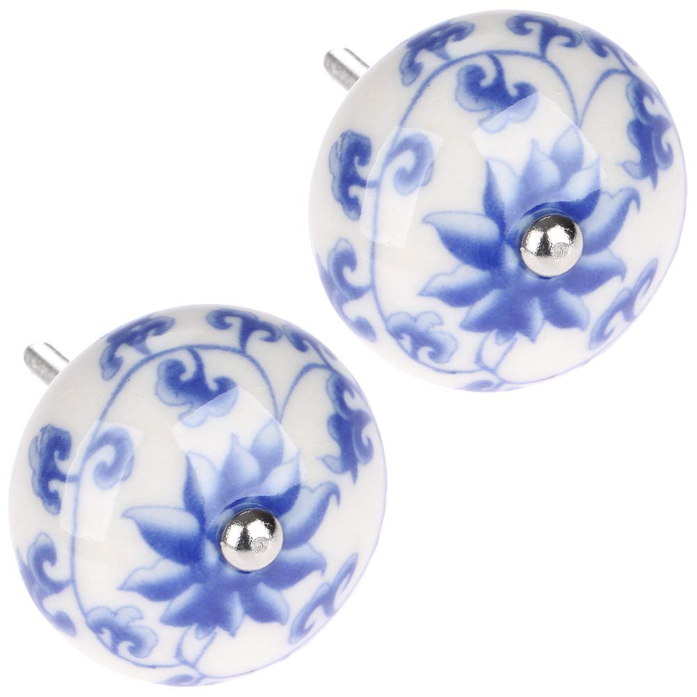 Fbshop(Tm) Style C Drawer Knob 2Pcs Round Ceramic Door Knob,Blue & White Handle Pull Knobs Door Handle For Drawer,Cabinet,Closet, Dresser, Bathroom,Cupboard, Etc With Screws