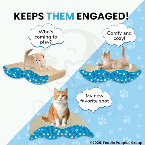 Image of Foodie Puppies 2-in-1 Reversible Cat Scratcher Pad with Catnip for Cats & Kittens, (Moustache 44.5 x 23 x 10 cm) | Corrugated Cat Scratching for Furniture Protection, Play & Rest (Design May Vary)
