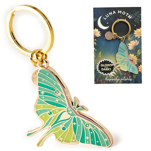 HAPPILY PLANTS Insect Keychains – Glow-in-the-Dark Luna Moth Design | Nature-Inspired Gift for Nature Lovers
