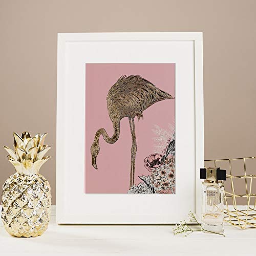 Impression flamant rose dorée Gillian Kyle cadre bois et verre premium
