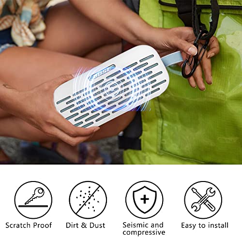 Image of Esimen Silicone Cover for Bose SoundLink Flex Bluetooth Portable Wireless Speaker Soft Protective Sleeve with Carabiner, Full Directions Protection Silicone Carrying Case (White)