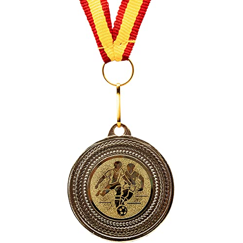pokal-fabrik.de - 10 medallas de fútbol para cumpleaños infantiles de metal con cinta y emblema para niños como obsequio - con cinta roja y amarilla Cover