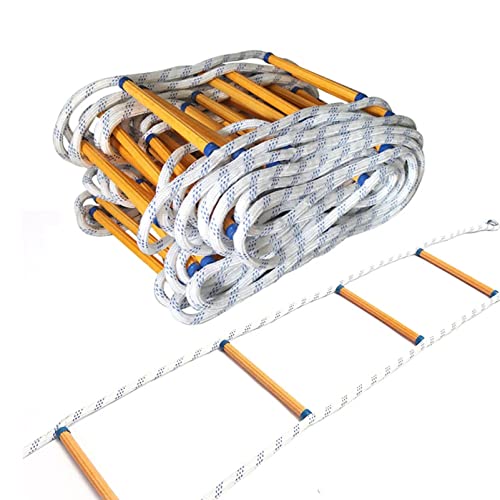 Escalera de Cuerda de Emergencia para Incendios de 5 a 20 m para Seguridad en Interiores y Exteriores. Escalera de Escalada portátil para Juegos, Casas en el árbol y áreas de Juego. 25 m.