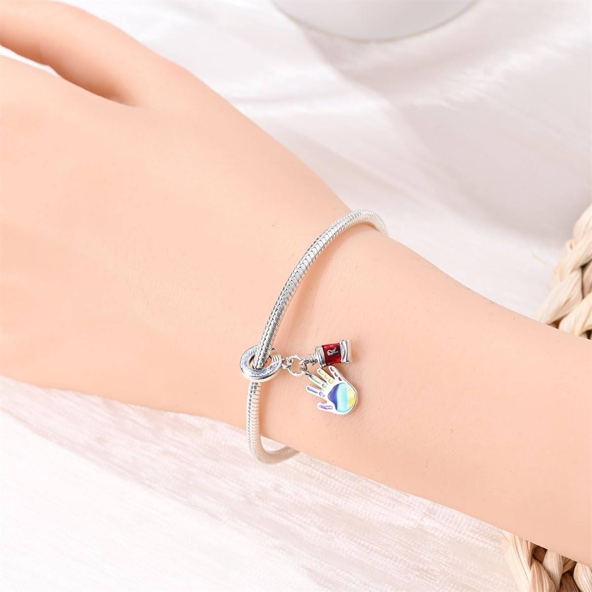 CYCUFF 925 Sterling Silver Charms Suitable for Bracelets Charms Beads, Charm Necklaces Jewellery Gift for Women Family Friends (Painted Palms Charms) - Image 4