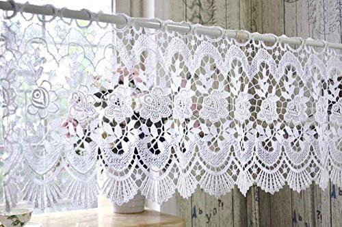 White Victorian Lace Flower Curtain Valance Crochet French Country Window Treatment Decorative Home Goods 52 Inch By 11.8 Inch (One Panel, 52" W X 11.8" L) #TOP1