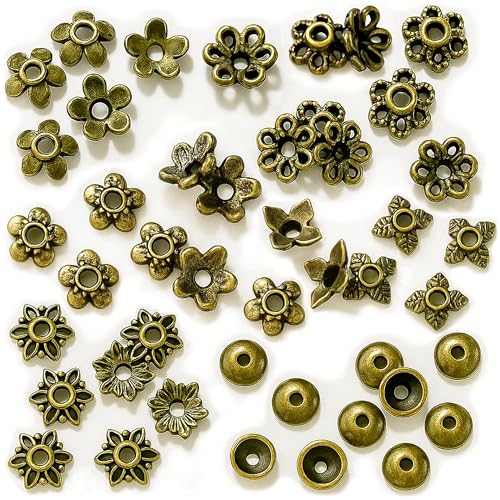 Antique Bronze Spacer Bead Caps 600Pcs Bali Style Mixed Tibetan Brass Beads Caps for Bracelet Necklace Earrings Antique Jewelry Making Supplies Findings Craft Beads
