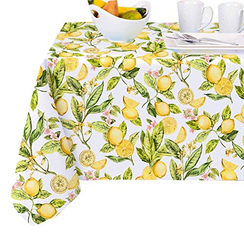 Newbridge Lemon Zest Botanical Print Indoor Outdoor Heavy Weight Fabric Tablecloth - Yellow Lemon Vine Water And Soil Repellent Fabric Tablecloth, 60 Inch X 84 Inch Oblong/Rectangular #TOP5