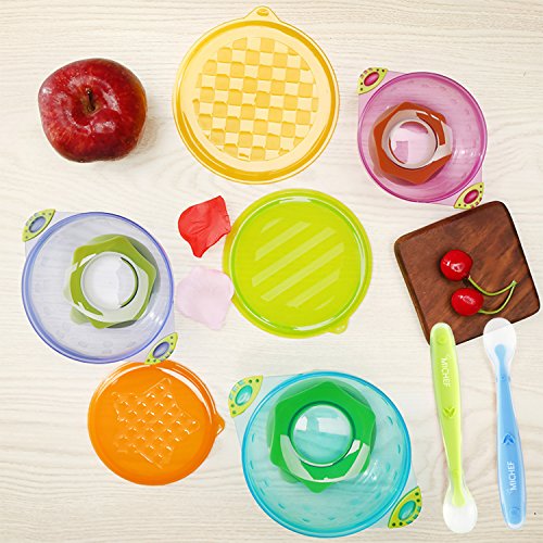 MICHEF Baby Bowls, Baby Feeding Bowls Set with Mash and Serve Bowl, 2 Hot Safe Spoon and Fork, 2 Soft-Tip Silicone Infant Spoons - Baby Shower Set of 3 Suction Bowls with Lids - Thumbnail 7