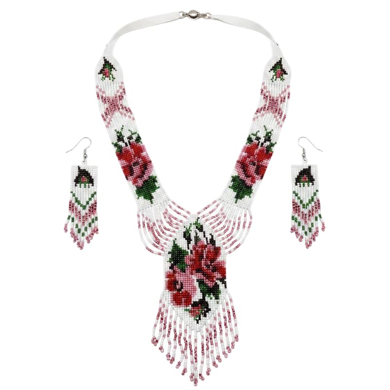 Collar y pendientes florales ucranianos Gerdan de cuentas de semillas