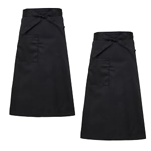 Pack of 2 Black Half Apron for Women with Pockets Catering Aprons Waterproof Front Tie Apron Long 69 x 68 cm Bistro Apron Waist Apron Waiter's Apron Barbecue Apron Kitchen Aprons