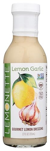 LEMONETTE Aderezo para ensaladas sin azúcar, bajo en cal, bajo en grasa limón y ajo 2 botellas gourmet de 12 onzas - Keto, sin gluten, sin vinagre,