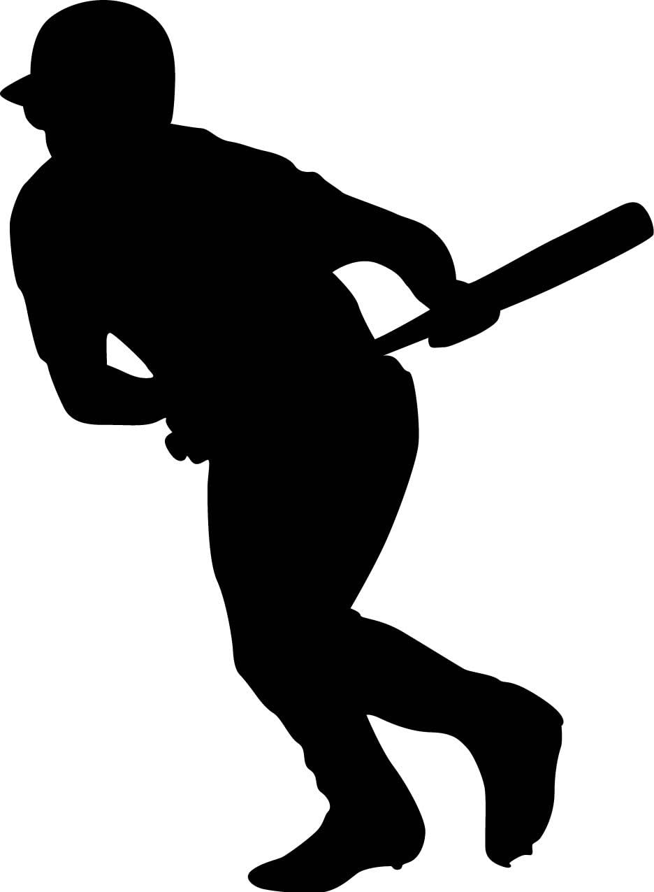 Sports Silhouette Wall Decals - Baseball Player Hit Run Righty 1 Silhouette - 12 inch Removable Graphic