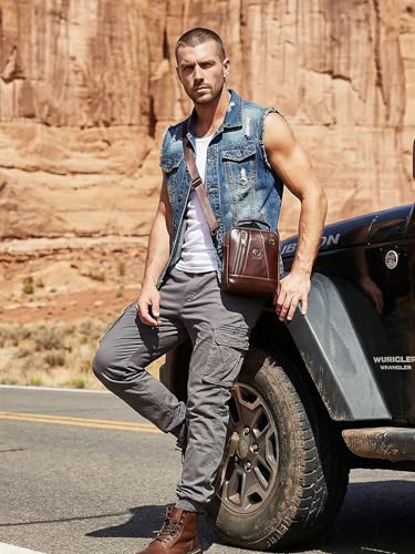 Bolso cruzado para hombre, bandolera funcional de piel auténtica estilo vintage para el día a día 2