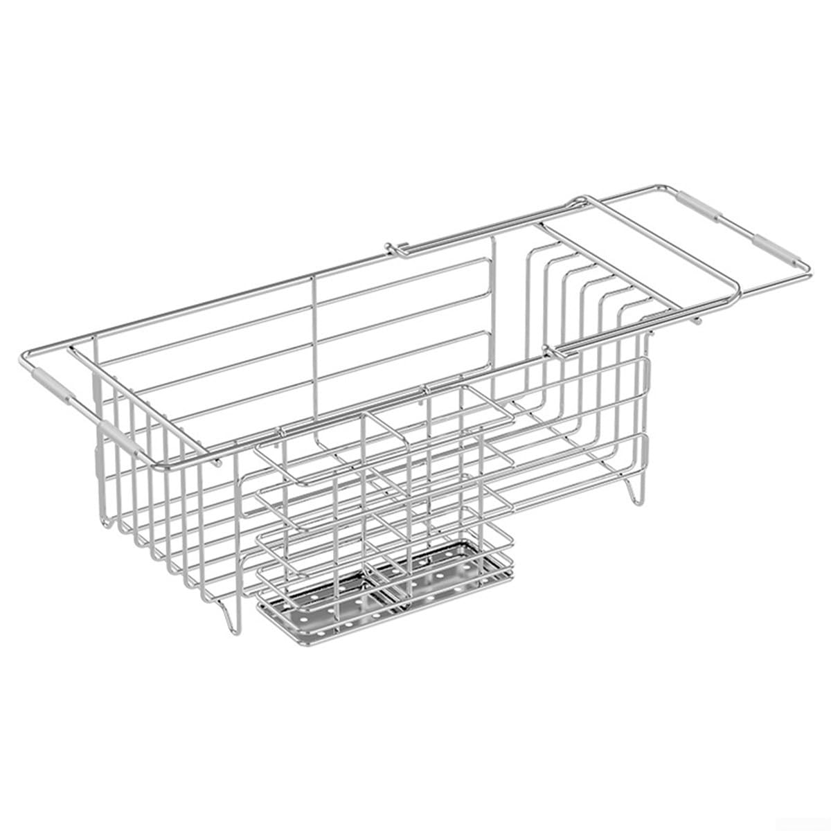 Escurreplatos extensible de acero inoxidable con soporte para cubiertos, escurridor para fregadero, secadora de cocina para platos y tazas, 40,5 x 18 x 13 cm