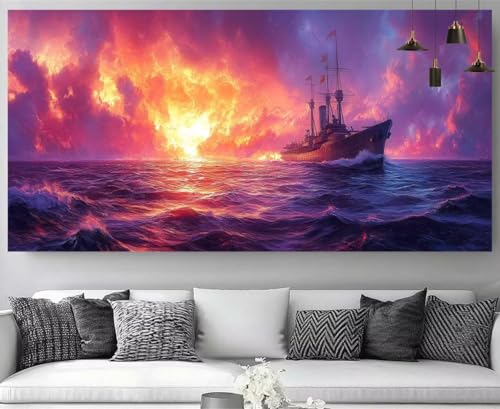 Diamond Painting Bateau et Coucher de Soleil 5D Cristal Strass M-Y161