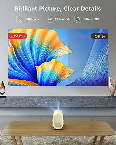 Projector With 5G Wifi And Bluetooth, Gusoyo Dx8 Native 1080P Projector, 12000L Portable Outdoor Movie Projector Support 4K Home Theater, Mini Projector Compatible With Ios/Android/Ps5/Hdmi/Tv Stick #TOP1