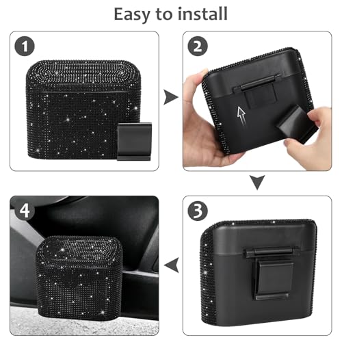 Image of Accmor Bling Car Trash Can with Lid, Mini Vehicle Garbage Organizer Storage Bin Dustbin, Sparkling Crystal Rhinestone Holder Container with 30pcs Garbage Bags Car Accessories