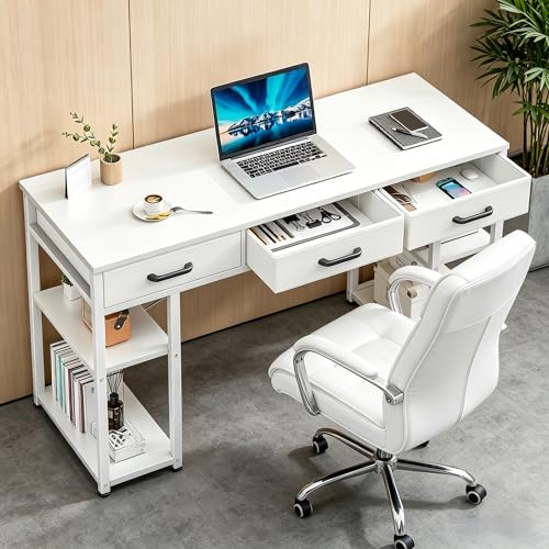 Opiniones de Escritorios Monterrey los 5 mejores. 50 Escritorio de Computadora- Escritorios para Home Office con 3 Cajones y 4 Niveles de Estantes, Mesa de Estudio, Escritorio con Cajones, Robusto y Duradero, Apto para Oficinas y...