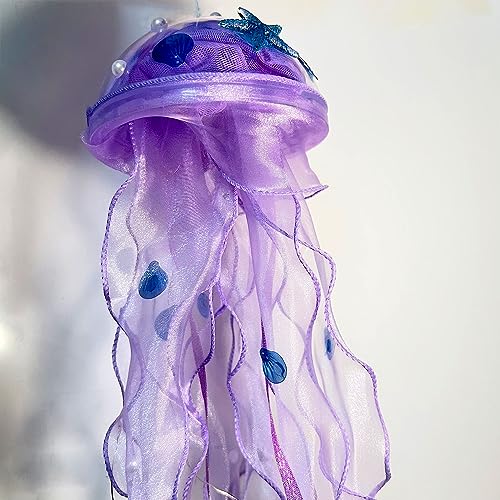 Image of Jellyfish Lamp Led Lantern Decorations for Nursery Birthday Gift | Ocean Theme Decor | Purple Hanging Jelly Fish Light for Bedroom Little Mermaid Birthday Party Baby Shower