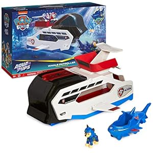 Paw Patrol Aqua Pups Whale Patroller Team Vehicle with Chase Action Figure, Toy Car and Vehicle Launcher, Kids Toys for Ages 3 and up