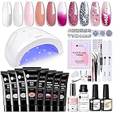 UR SUGAR Extension Gel Nail Kit Building Gel for Nails with 48W LED Nail Lamp Nail Extension Gel Polish 8 Pcs 0.5oz with Base Top Coat Nail Art Tools Kit Nail Supplies DIY at Home Gift for Women