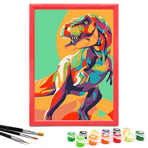 Nariolar Malen Nach Zahlen für Kinder ab 7 8 9 10 11 Jahre Junge, kurzweiliges Geschenk für Kinder, 18 X 24cm (Bunter T.Rex)