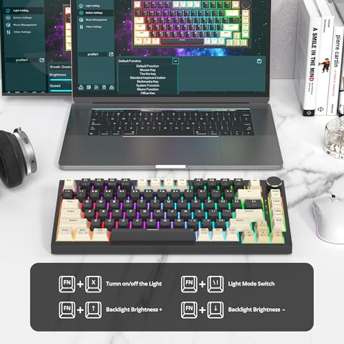 Image of 75% Wireless Creamy Mechanical Keyboard, Hot Swappable Custom Keyboard, RGB Backlit Gasket Gaming Keyboard, 2.4G /BT5.0 /USB-C Mechanical Gaming Keyboard, Pre-lubed Linear Gray Cream Switches