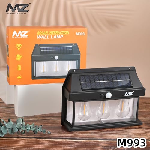 Image of MZ M993 Solar Wall Lamp with Motion Sensor | Waterproof Outdoor & Indoor Light with Solar Panel | Automatic Charging for Home, Balcony, Garden, Patio & Entrance - Black