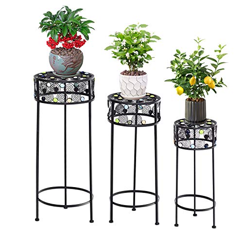 Giantex Set Of 3 Metal Plant Stand, 3 Pieces Flower Pot Holder Rack With Ceramic Beads Design, Irons Planter Supports Display End Table For Home Patio Garden (Round) #TOP14