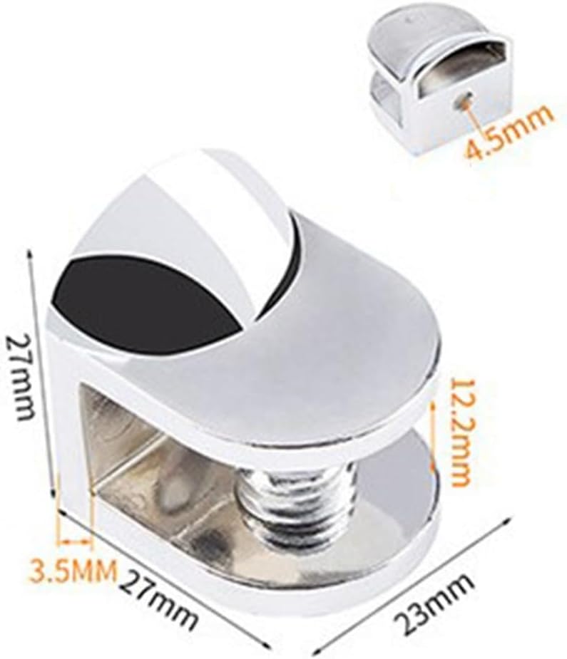 Zinc Alloy Glass Shelf Support Clip with Non-Slip Rubber Pads, Chrome-Plated Glass Clamp Bathroom, Cabinet & Display Shelves – 6-Pack(12mm)