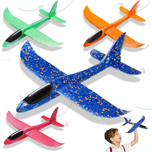 Kenvora Aviones de Poliespan Avion Juguete - 4 Piezas 37cm Aviones de Juguete Planeador Espuma para Niños y Niñas de 5 6 7 8 9 Años, Juego Aire Libre Jardín