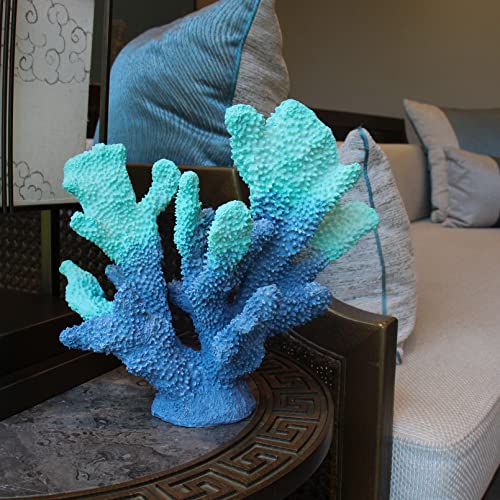 Blue Resin Coral Decorations Artificial Coral Statue Home Décor Accents Hawaiian Beach Decorations For Home Nautical Decorations Beach Themed Home Living Room Party Decor -8.2" #TOP5