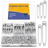ENCHOL 500 Pcs Safety Pins, 5 Sizes Small Medium Large Safety Pins for Clothes, Safety Pin Heavy Duty for Arts, Crafts, DIY Jewellery and Sewing