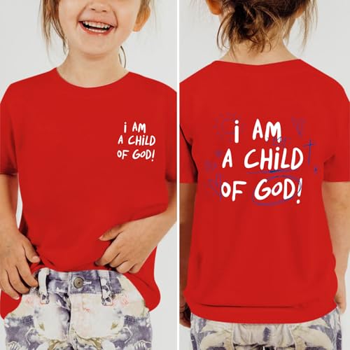 Image of KEEVICI Cute I Am A God of Child Shirt Girls Graphic Tees Christian T Shirts for Kids Jesus Religious Faith Cotton Summer Top