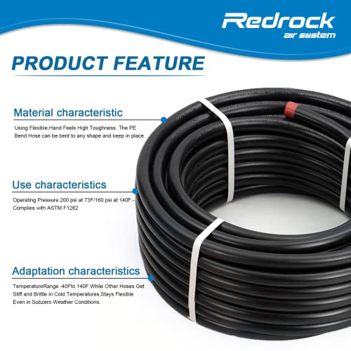 Air Compressor Tubing Kit 3/4" x 100ft HDPE Aluminum Piping System Compressed Air Tubing with Pipe Clips AIR Compressor Hose 200PSI ASTM F1282,Black by Redrock Performance - Used condition - Image 2