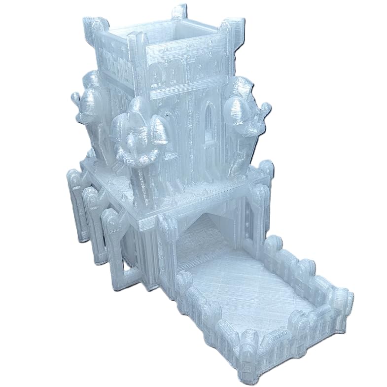 DND kostka wieża i taca, zamek z nadrukiem 3D, statuetka kostka, Rolling Tower do smoków i lochów, na stół D&D, gry RPG, kolor biały