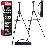 U.S. Art Supply 66' Black Metal Tripod Easel Display (2 Pack) - Adjustable 20'- 5.5', Holds 32' Canvas - Floor/Tabletop Easel Stand, for Sign Display, Painting, Poster Board, Canvas - Portable Bag