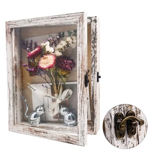 Hodeframe Small Wall Mounted Shadow Box Frame 8x8 with Real Glass,White