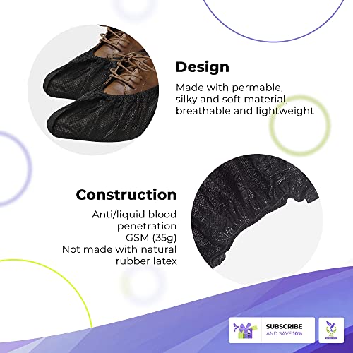 Amz Medical Supply Black Polypropylene Shoe Covers 16"X6" For Indoors. Pack Of 100 Disposable Shoe Covers 16 X 6 With Secure Elastic Seamless Bottom. Large 35 Gsm Shoe Cover Non Slip For Indoor #TOP4