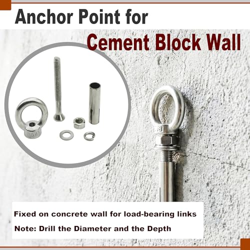 Image of M10 Stainless Expansion Eyebolt 4 inch(100mm) Long Threaded Screw Ring Lifting Shoulder Hook with Nut Washer Locking as Anchor Point for Cement Block Wall 330LB~550LB,6 Pcs M10X100mm