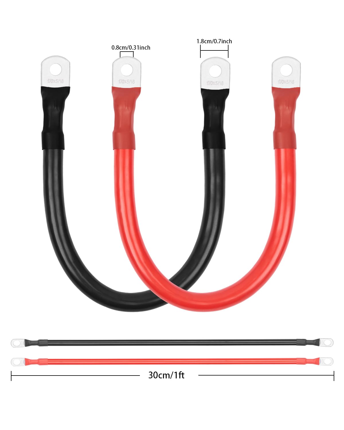 ISELECTOR Power Red & Black 1 Foot 1/0 AWG Cavo della batteria, Solo 3/8 "
