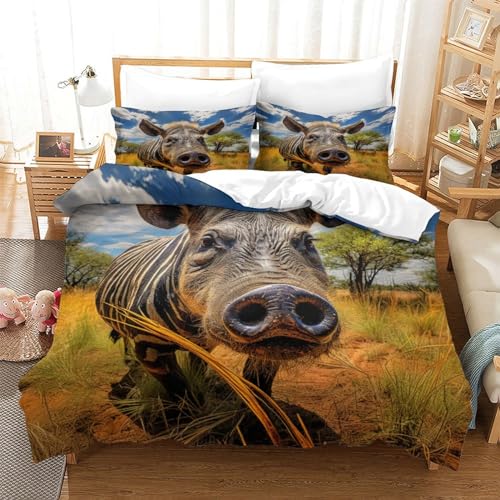 Impreso En 3D Wild Boar Juego De Ropa De Cama con Cierre De Cremallera Funda De Almohada Funda De Edredón Microfibra King（220x240cm）