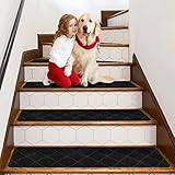 Shikha Non-Slip Stair Treads for Wooden Steps,15pcs Indoor Stair Tread Carpet with Reusable Adhesive
