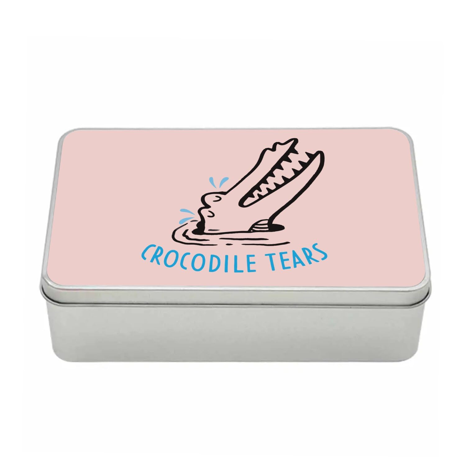 Metal Box Crocodile Tears Original Drawing Illustration – 11 x 18.5 x 5.5 cm – Storage Box, Key, Tools, Lunch Box, Sugar, Biscuit Pink