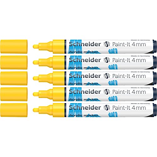 Marqueur acrylique jaune Schneider Paint-It 120205 lot de 5 feutres pointe 4 mm pour pierre