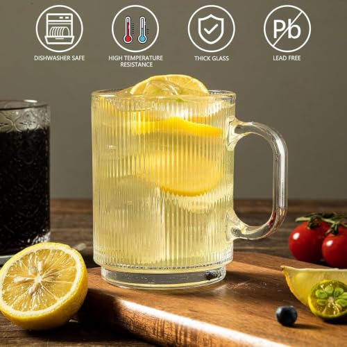 Image of 385 ML Glass Coffee Mug Set, with Convenient Handle, Tea Glasses for Hot /Cold Beverages, Thermal Shock Resistant, Tempered Glass, Mugs for Cappuccino Pack of 2 (PN - 03, 2 Count (Pack of 1))