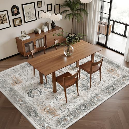 Rugland 8x10 Area Rugs - Stain Resistant Washable Rug, Anti Slip Rugs for Living Room, Vintage Tribal Area Rugs(Medallion 01-Taupe/Grey, 8'x10')